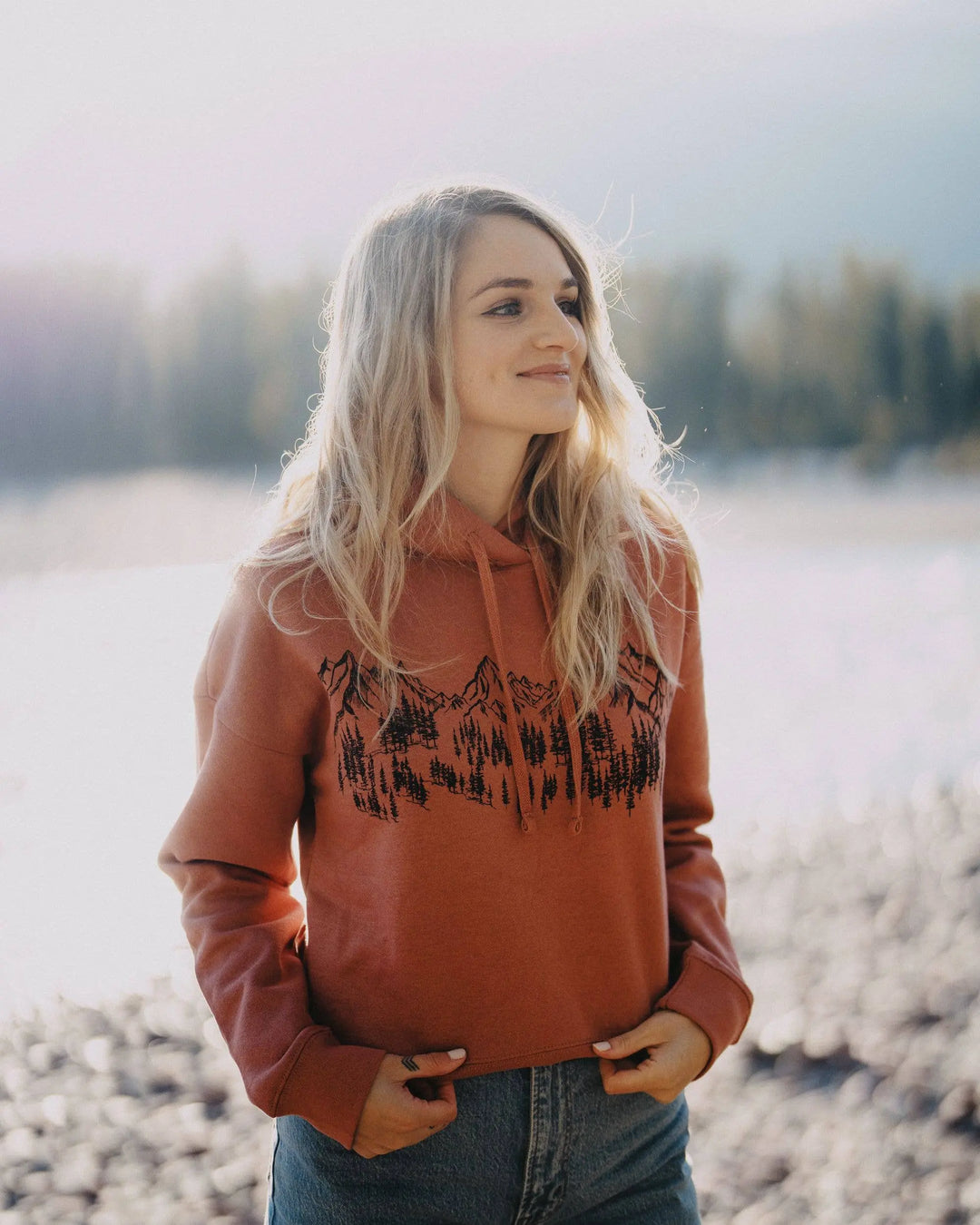 The Montana Scene Mountain Sketch Ladies Crop Hoodie The Montana Scene