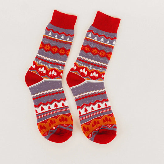 The Montana Scene Tree Snowflake Unisex Socks - Red/Purple The Montana Scene