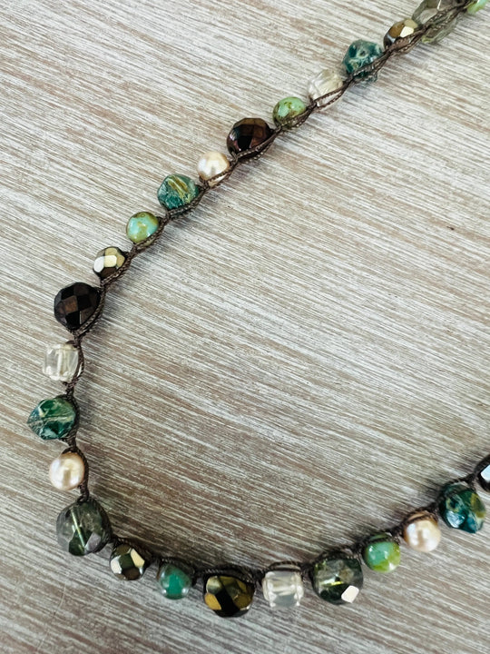 Colorado Forest Crocheted Necklace With Stones and Crystals Twist Style
