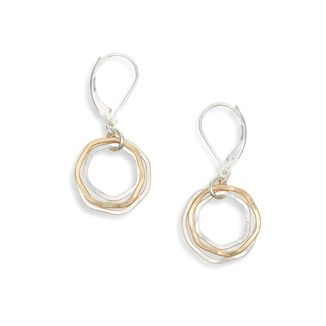 Freshie & Zero River Rocks Earrings, Two Tone Gold Silver Circle Dangle Freshie & Zero