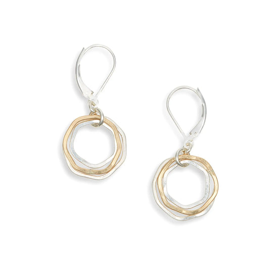 Freshie & Zero River Rocks Earrings, Two Tone Gold Silver Circle Dangle Freshie & Zero