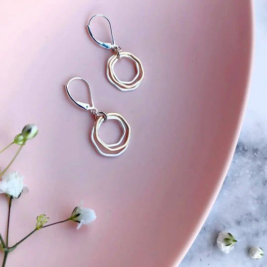 Freshie & Zero River Rocks Earrings, Two Tone Gold Silver Circle Dangle Freshie & Zero