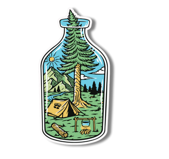National Parks and Beyond Bottle of Serenity Camping Scene Sticker National Parks and Beyond