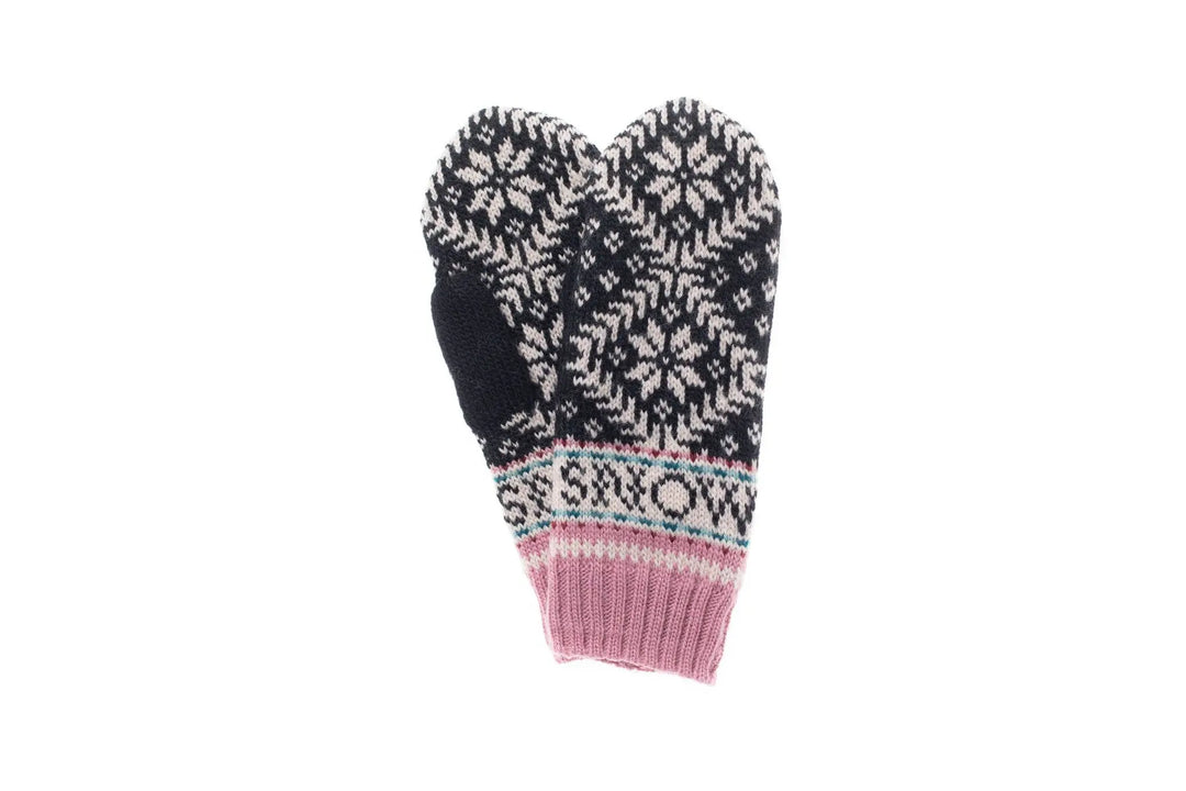 Novelty Nordic Mitten - Black/Pink French Knot