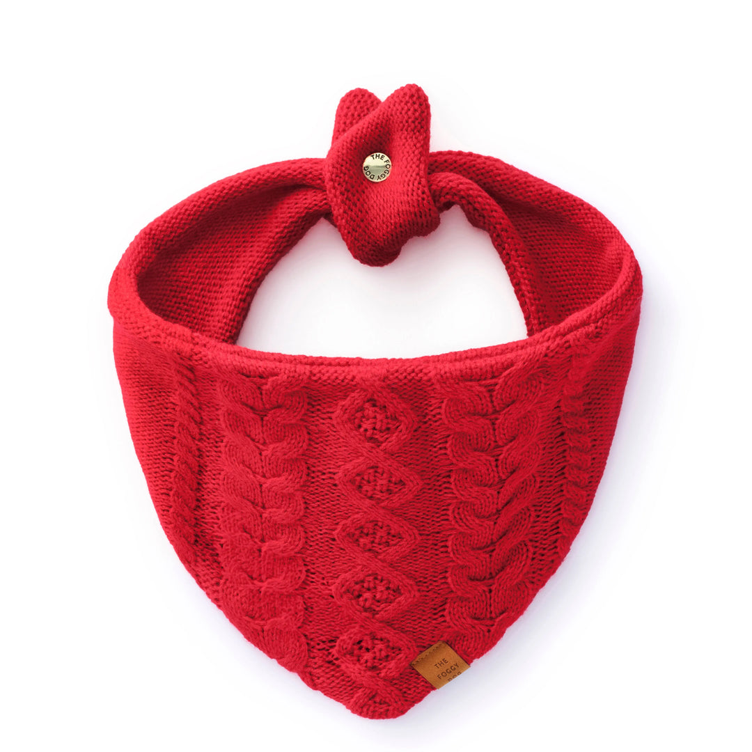 Red Cable Knit Dog Bandana The Foggy Dog
