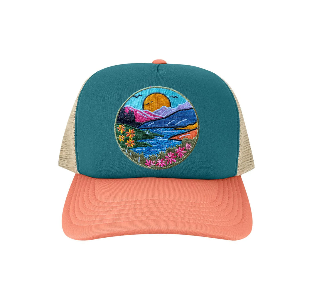 Spruce Seed River Mountain Patch Womens Trucker Hat Spruce Seed LLC