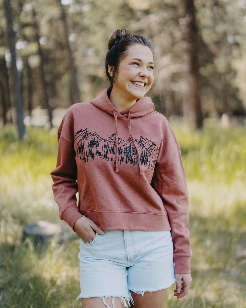 The Montana Scene Mountain Sketch Ladies Crop Hoodie The Montana Scene