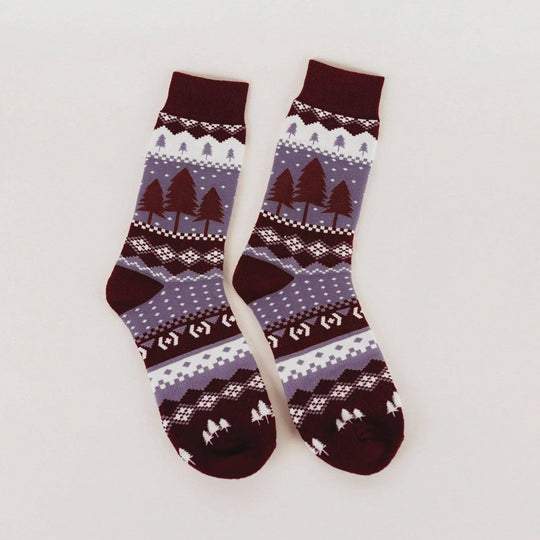 The Montana Scene Trees Pattern Unisex Socks - Plum The Montana Scene