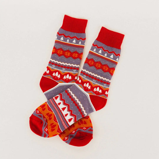 The Montana Scene Tree Snowflake Unisex Socks - Red/Purple The Montana Scene
