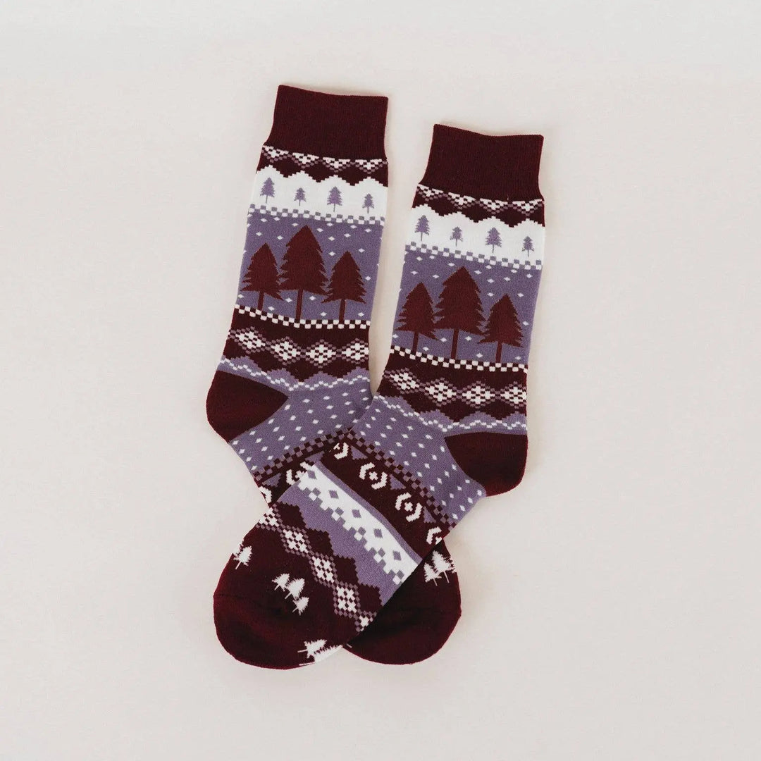 The Montana Scene Trees Pattern Unisex Socks - Plum The Montana Scene