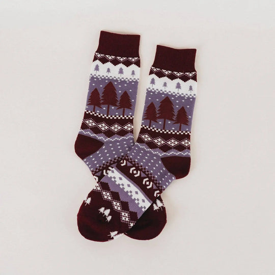 The Montana Scene Trees Pattern Unisex Socks - Plum The Montana Scene