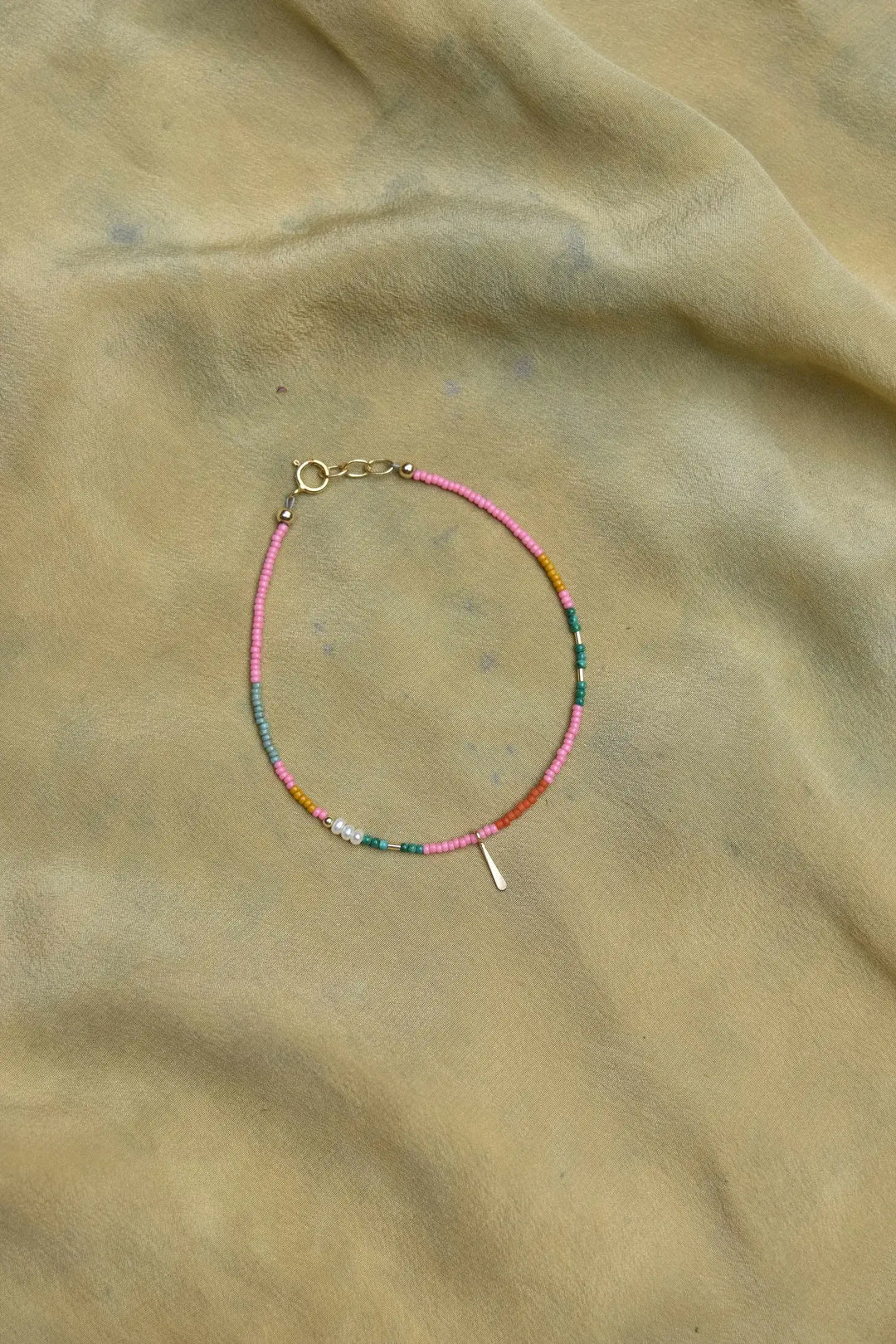Single Strand Bracelet or Anklet- Pink with Malachite