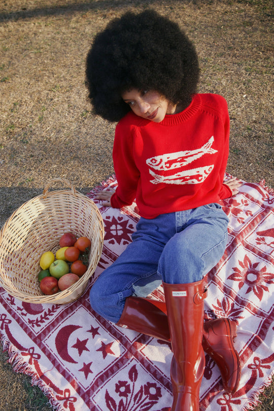 RED COTTON FISH SWEATER