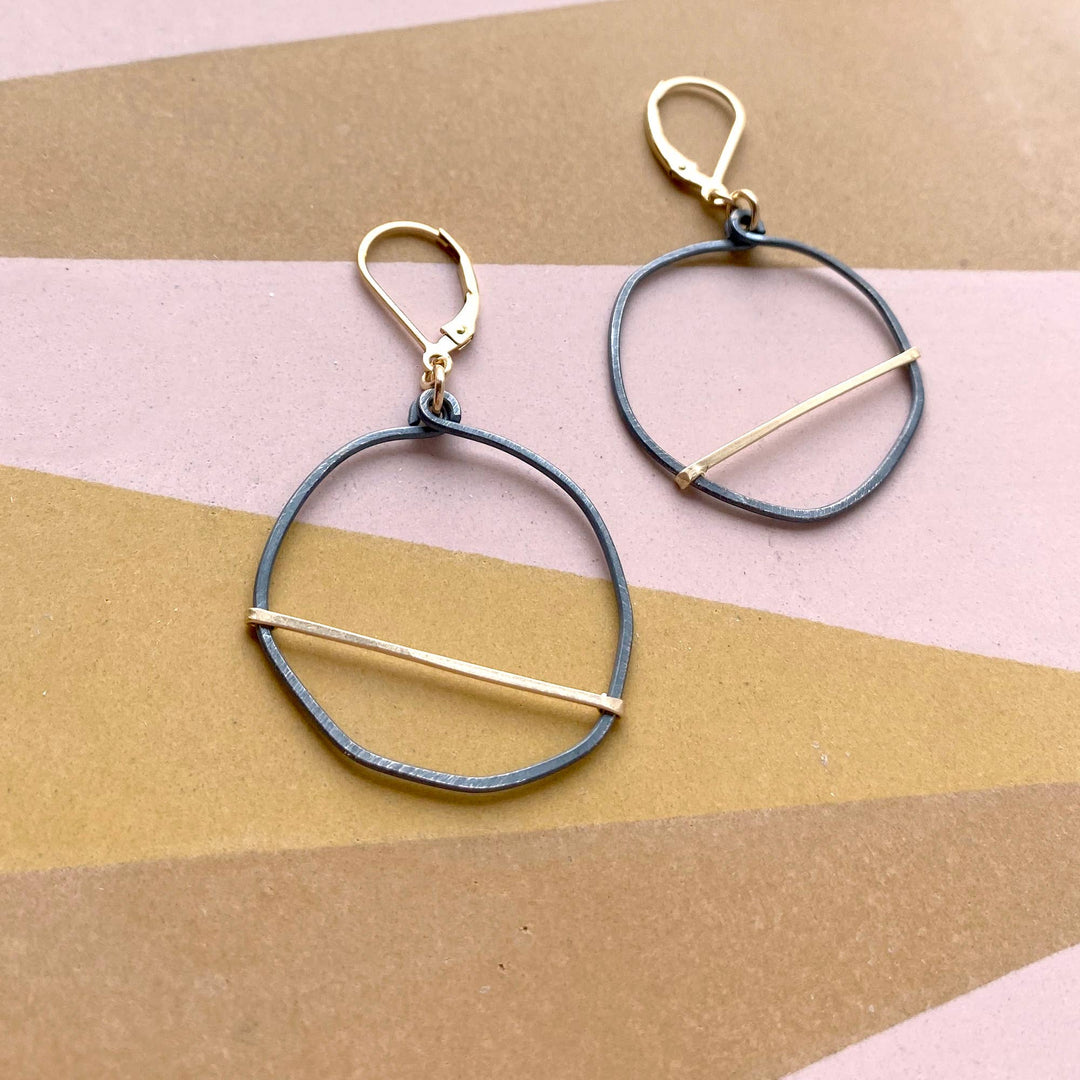 Freshie & Zero Night Optimist Circle Earrings, Black & Gold