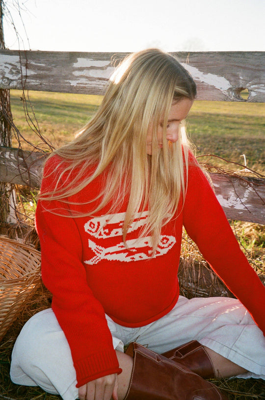 RED COTTON FISH SWEATER