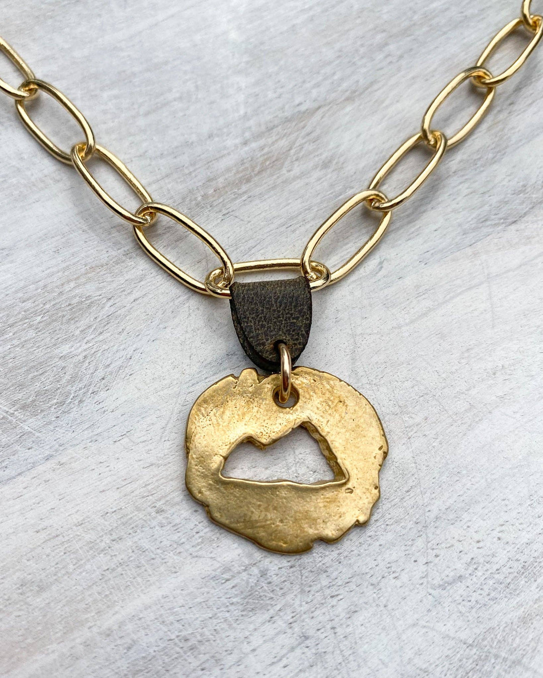 Mountain Cut Out w/ Leather in Gold Vermeil