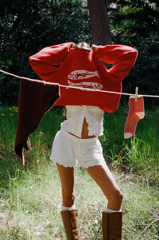 RED COTTON FISH SWEATER