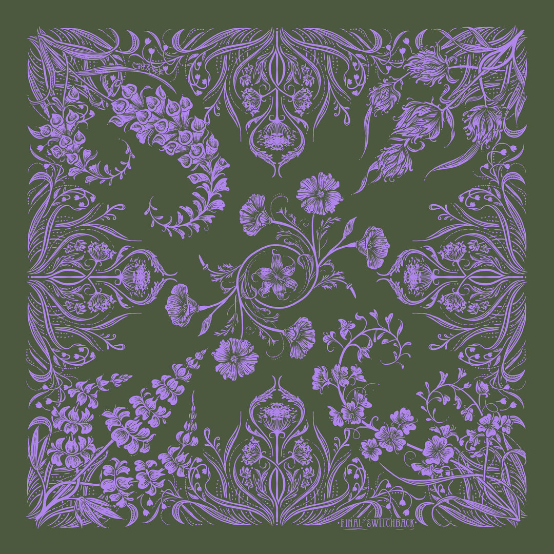 Final Switchback by Katie Jeanne Reim Alpine Wildflowers Premium Discharge Cotton Bandana