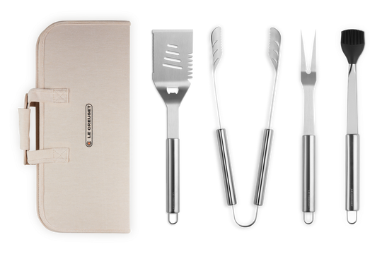 Le Creuset Set of 4 Stainless Steel BBQ tools and Carry Bag