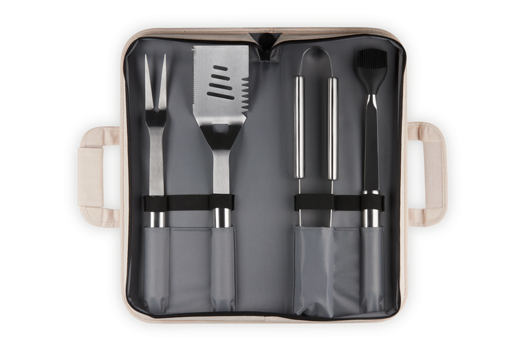 Le Creuset Set of 4 Stainless Steel BBQ tools and Carry Bag