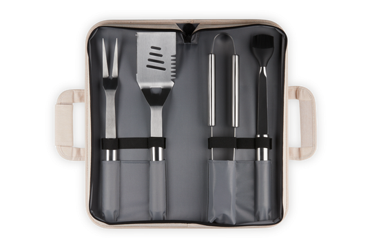 Le Creuset Set of 4 Stainless Steel BBQ tools and Carry Bag