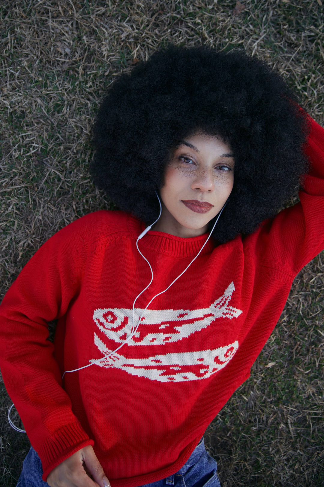 RED COTTON FISH SWEATER