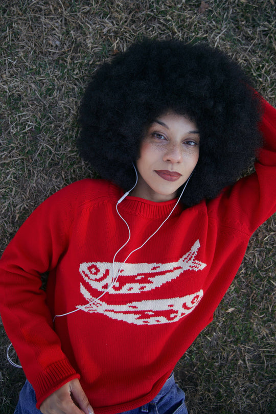 RED COTTON FISH SWEATER