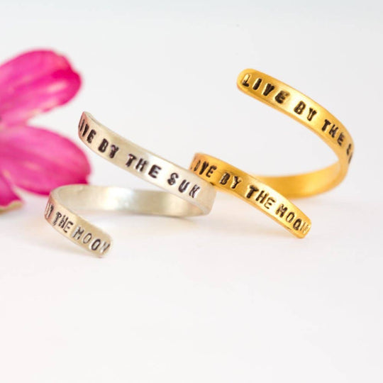 Live by the sun, love by the moon - quote wrap ring