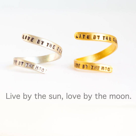 Live by the sun, love by the moon - quote wrap ring