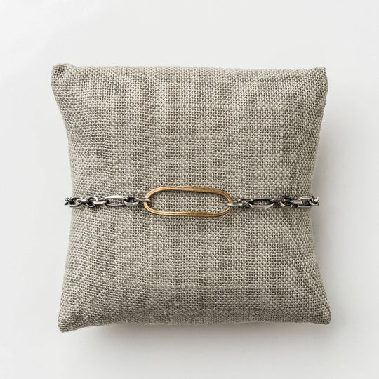 Original Hardware Yellow Bronze Oval Bracelet on Alternating Cable Chain