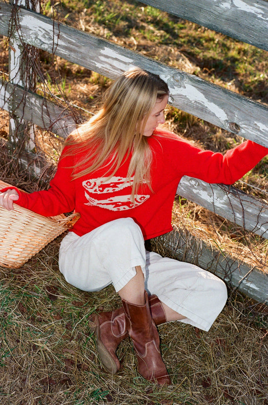 RED COTTON FISH SWEATER