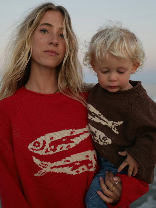 RED COTTON FISH SWEATER