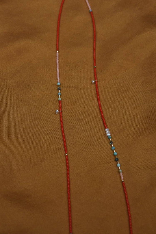 Wrap bracelet- in cherry with turquoise and pearls