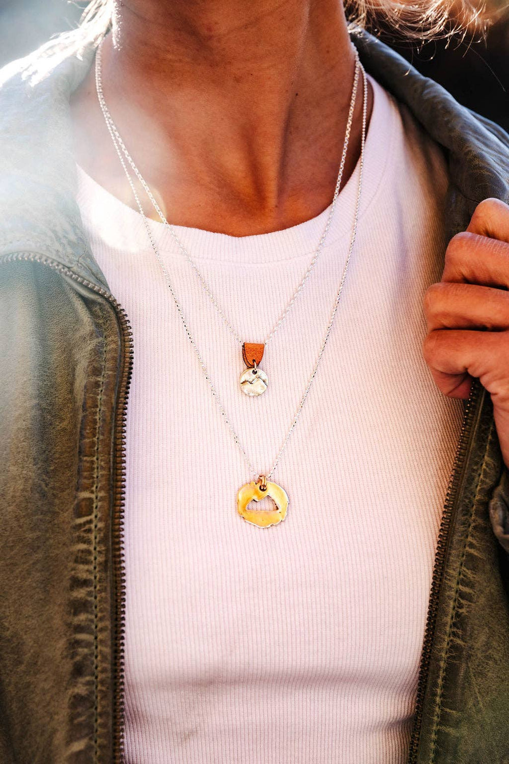 Mini Mountain on Sterling Silver Chain w/ Leather Necklace