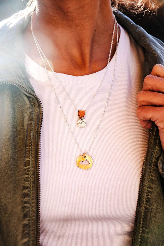 Mini Mountain on Sterling Silver Chain w/ Leather Necklace
