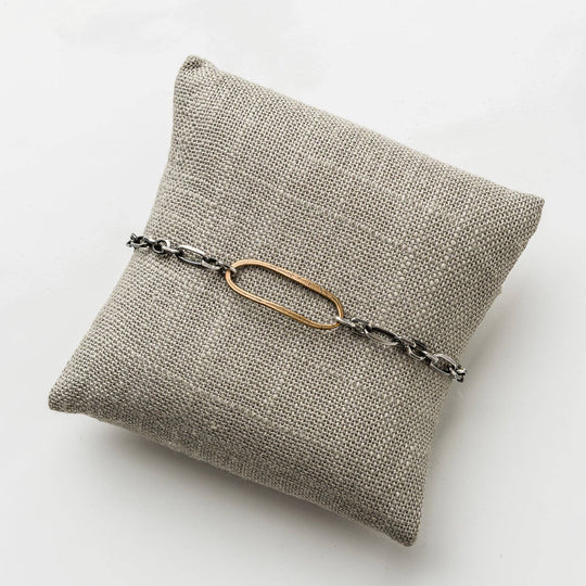 Original Hardware Yellow Bronze Oval Bracelet on Alternating Cable Chain