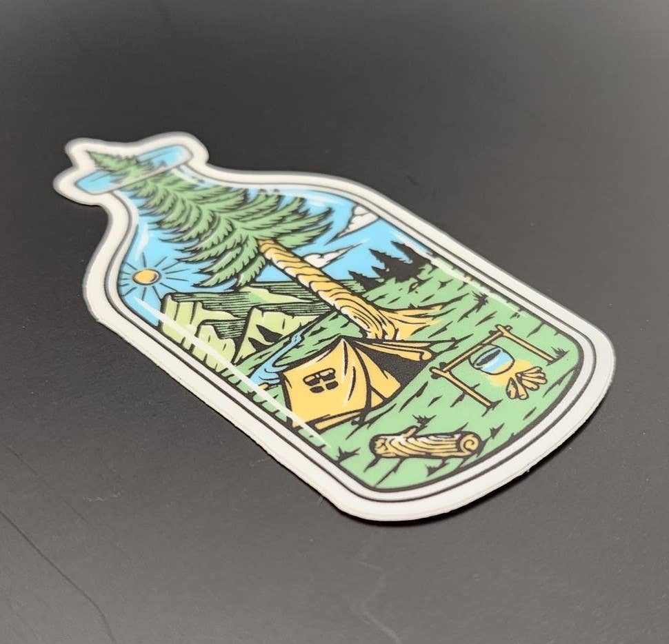 National Parks and Beyond Bottle of Serenity Camping Scene Sticker