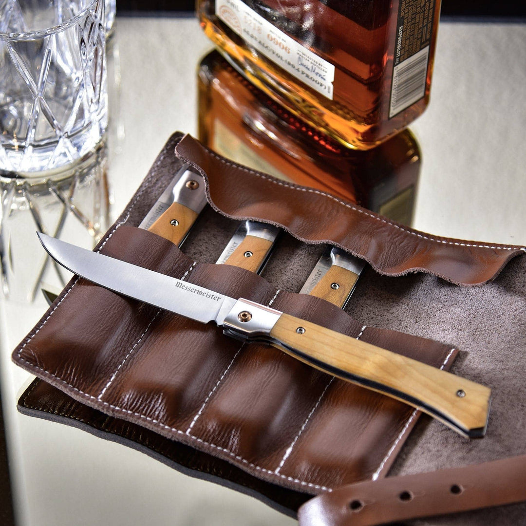 Messermeister Folding Steak Knife Set in Leather Roll - 4 Piece