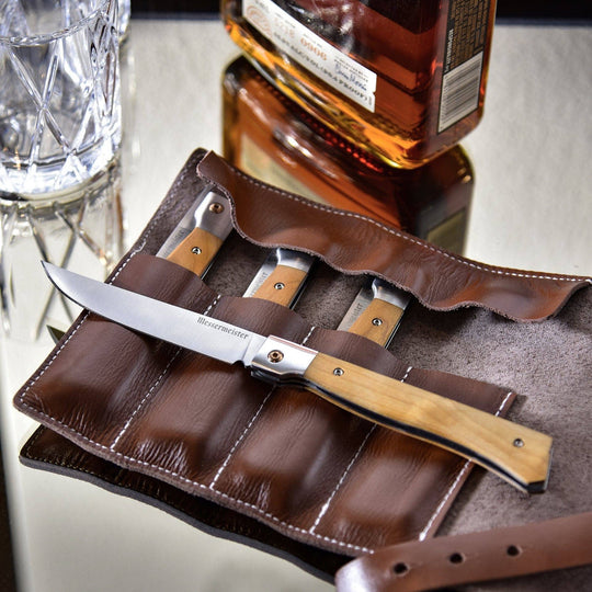 Messermeister Folding Steak Knife Set in Leather Roll - 4 Piece