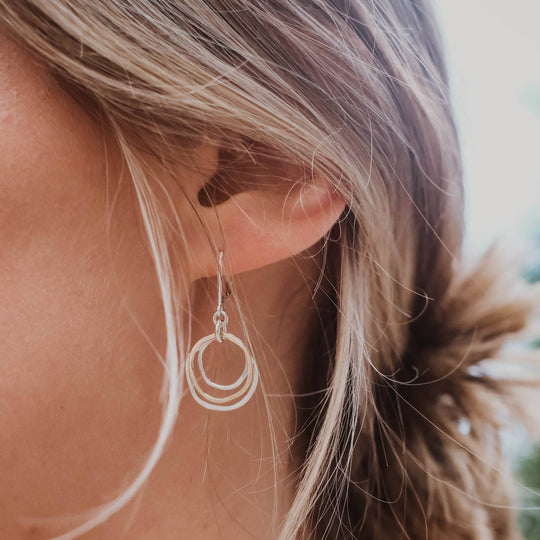 Freshie & Zero River Rocks Earrings, Two Tone Gold Silver Circle Dangle