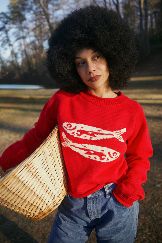 RED COTTON FISH SWEATER