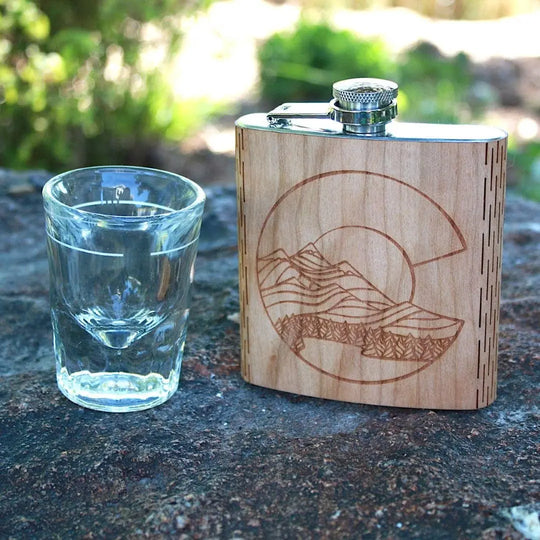 Colorado Landscape 6 oz. Wooden Hip Flask (Outdoor Adventure Series - Art by Ben McKenzie) WUDN Handcrafted