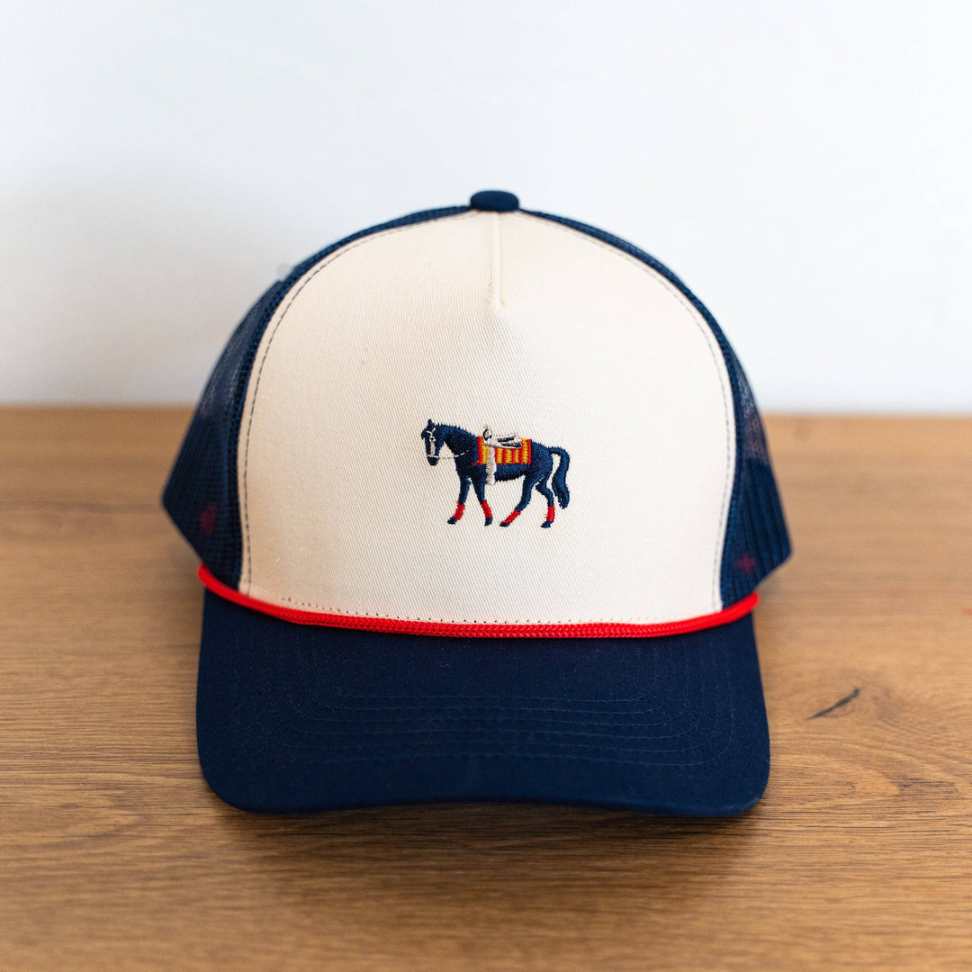 Horse Embroidered Trucker - Cream/Navy The Montana Scene
