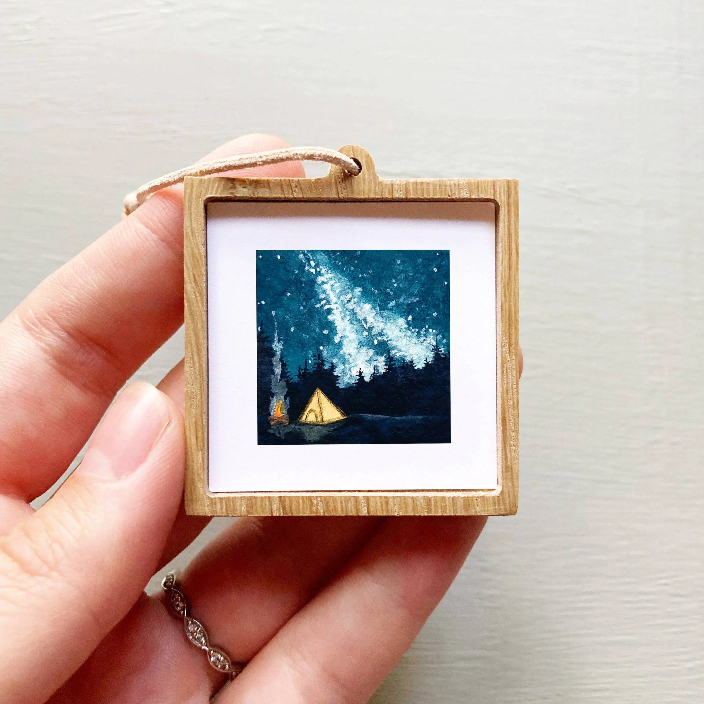 Mini 1" Camping Galaxy Night Tiny Watercolor Print Mick's Art Goods