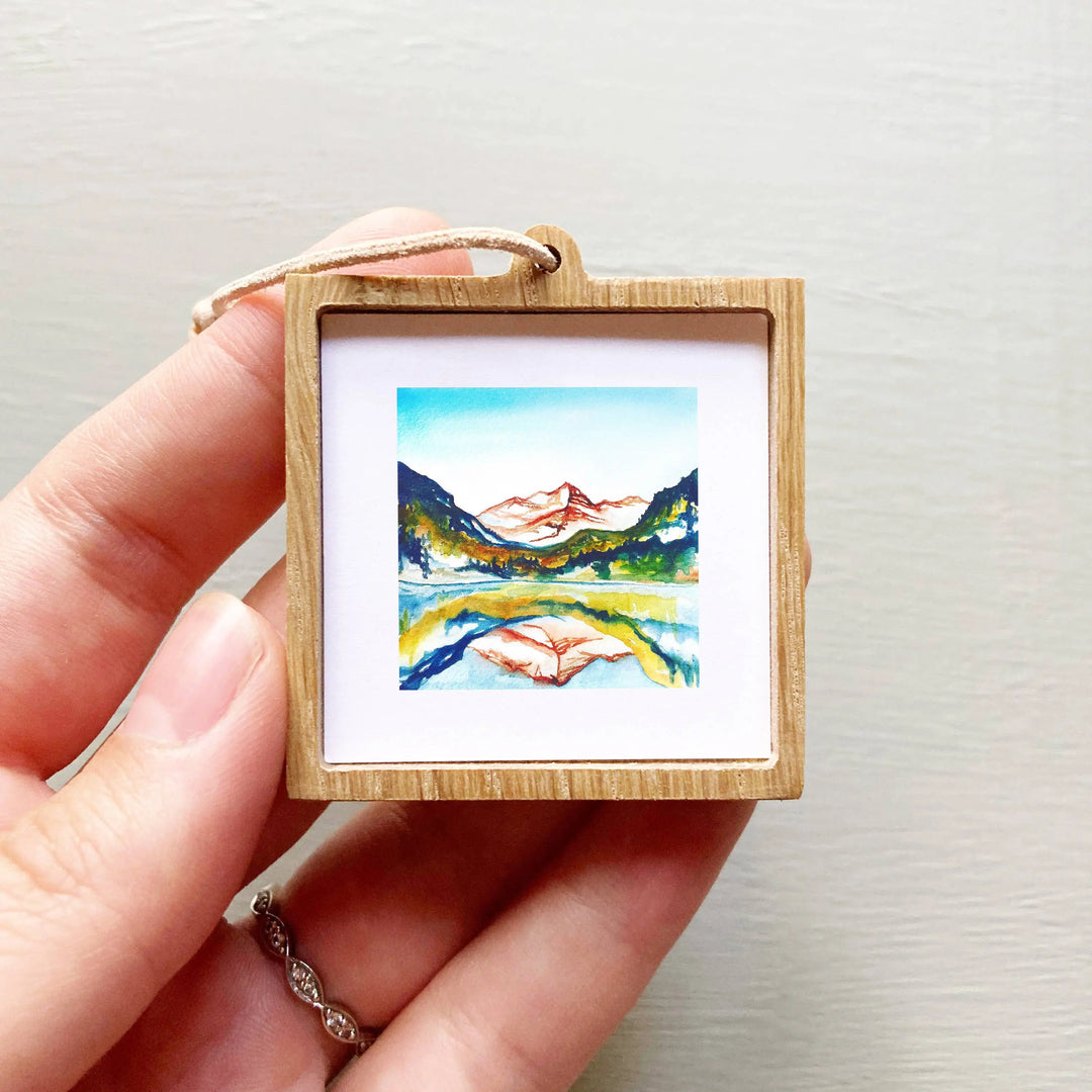 Mini 1" Maroon Bells Colorado Print Tiny Watercolor Mtn Mick's Art Goods