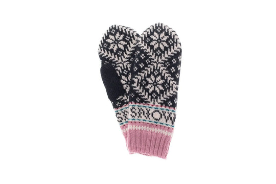 Novelty Nordic Mitten - Black/Pink French Knot