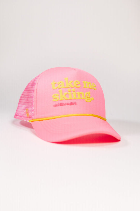 Flamingo Take Me Skiing Trucker Hat
