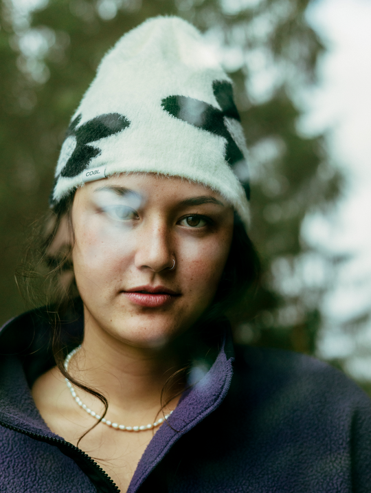 Coal Pearl Skull Fuzzy Knit Beanie