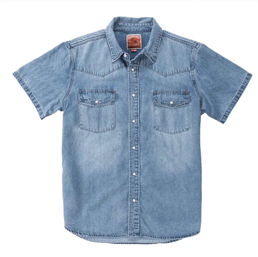 Sendero Provisions Co. The Wyatt Pearl Snap Short Sleeve Vintage Denim 