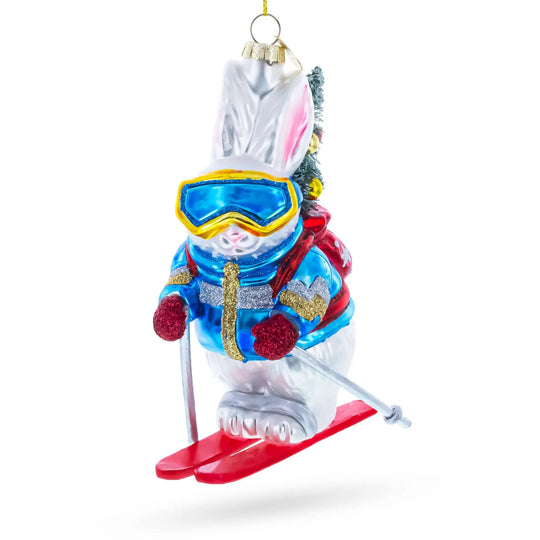 Skiing Bunny with Backpack Blown Glass Christmas Ornament BestPysanky